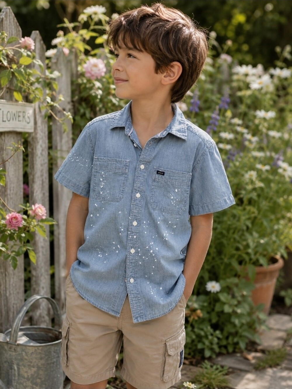 Polo by Ralph Lauren Light Blue Short-Sleeve Button Up Denim Shirt Boys 10-12